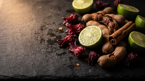 Limes, hibiscus flowers, tamarind and cinnamon.