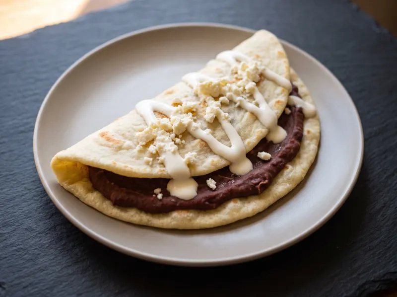 A baleada especial — a folded flour tortilla with beans, cheese and avocado.