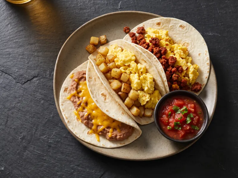 Breakfast tacos on a plate.