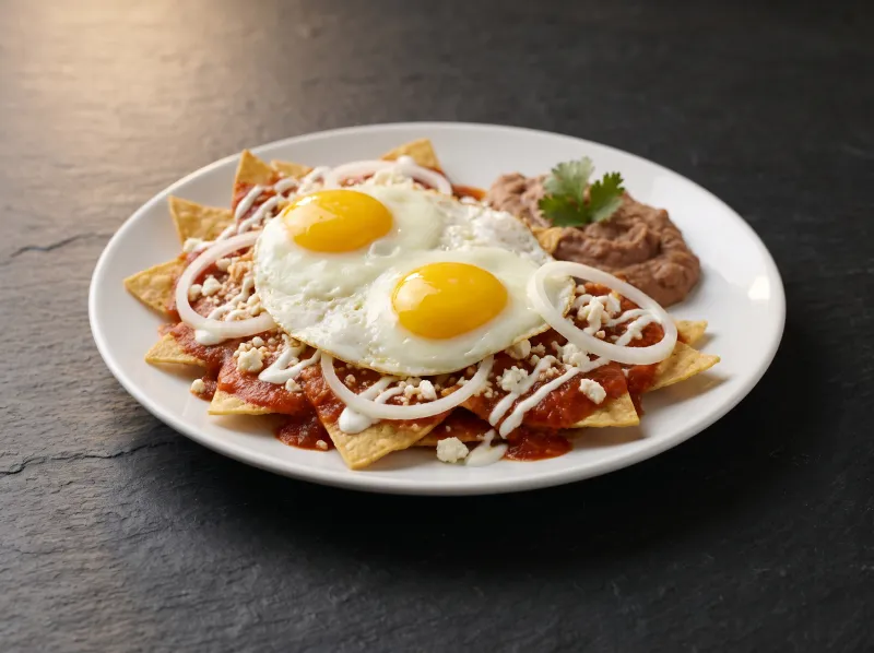 Chilaquiles rancheros with eggs.